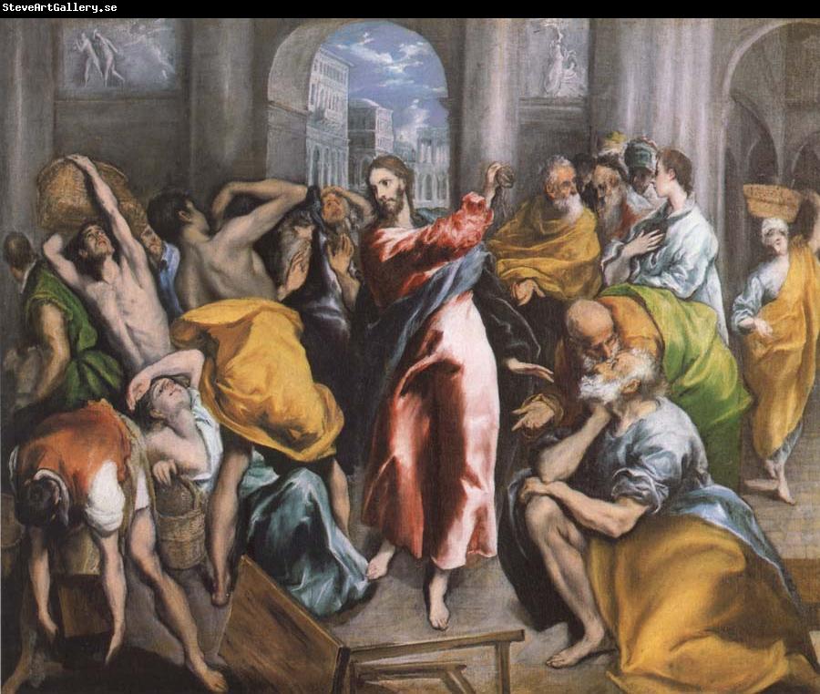 El Greco The Christ is driving businessman in the fane